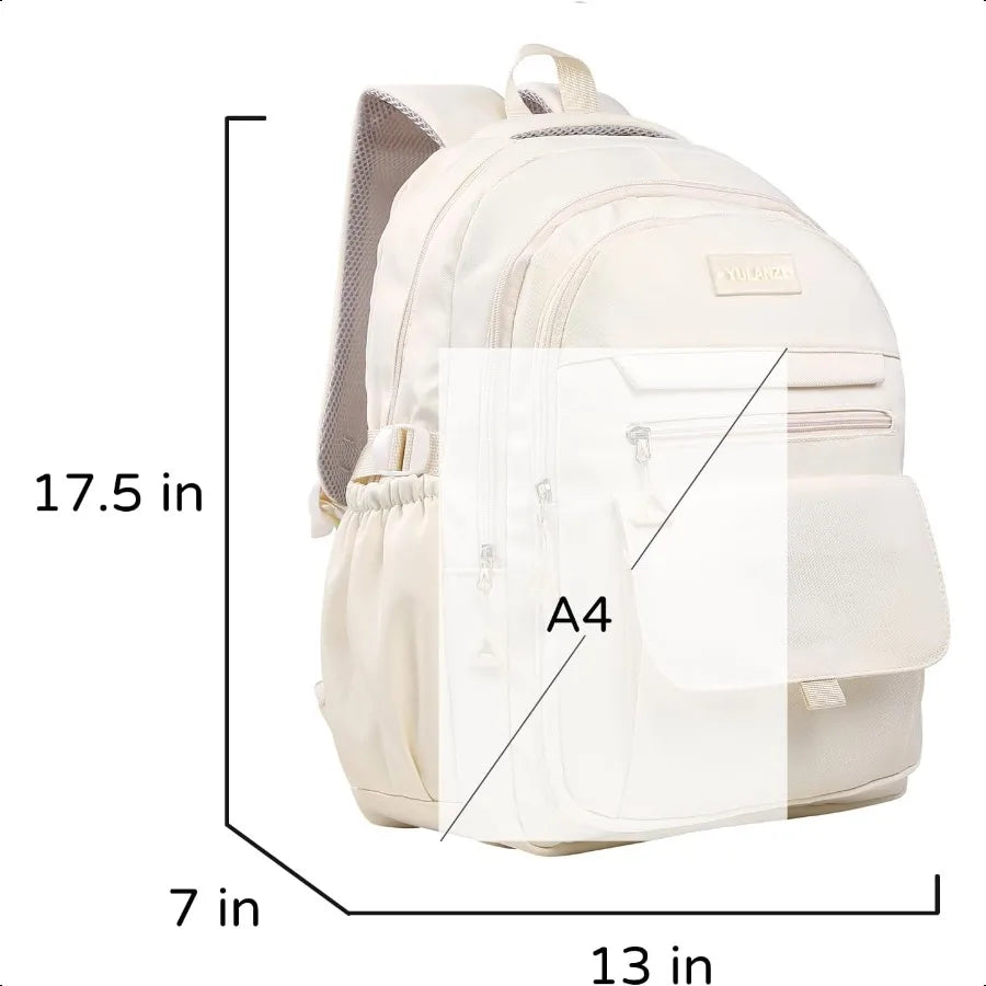 Aesthetic School Backpack for Teens & College – Beige Laptop Bookbag for Girls & Boys