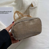 Women’s Luxury Rhinestone Bucket Bag – Glittering Drawstring Shoulder & Crossbody Satchel, Solid Color Fashion Dating Purse
