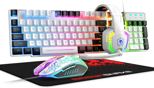 MambaSnake T11 Wired Gaming Combo – Rainbow LED Backlit Keyboard, Gaming Mouse & Headset Set for PC & Laptop