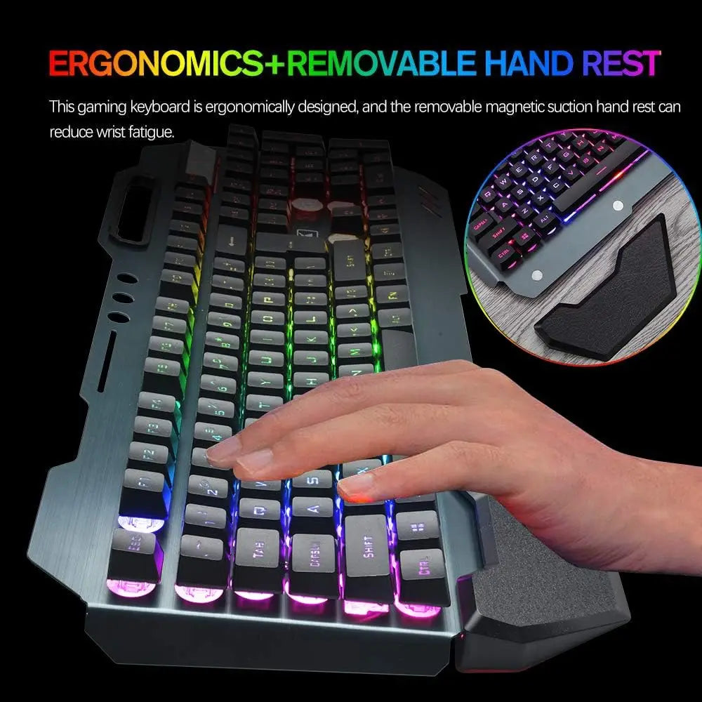 K680 Wireless Gaming Keyboard & Mouse Combo – Rainbow LED Backlit Keyboard with 3800mAh Rechargeable Battery & Metal Panel