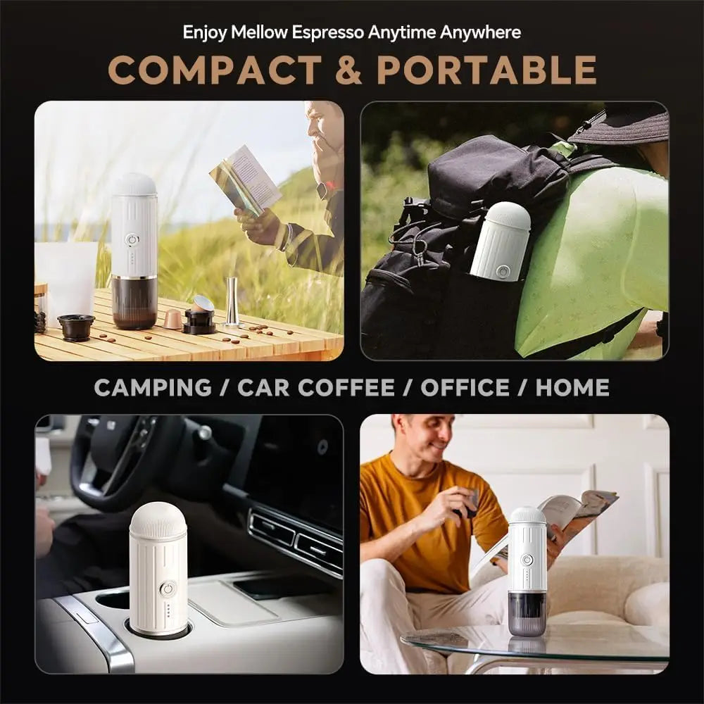 Rich Crema Portable Electric Espresso Maker – Self-Heating, 2-in-1 Extraction System for Travel, Car & Hiking