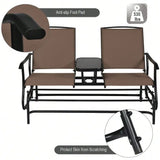 “2-Person Patio Glider Rocking Loveseat with Tempered Glass Table – Brown Outdoor Garden Furniture Set”