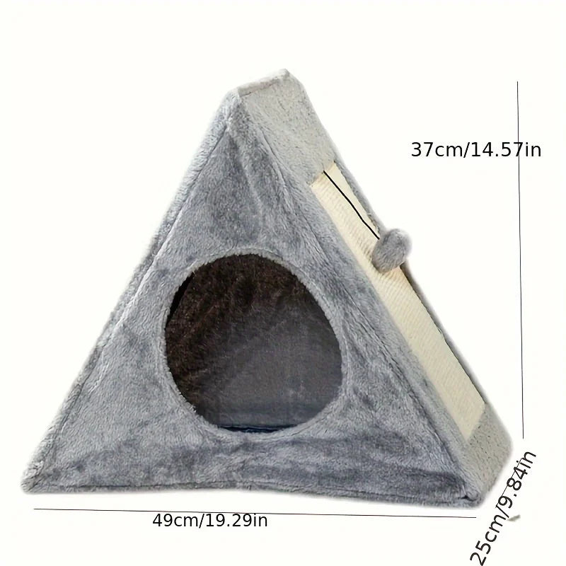 Pet Bed for Cats Under 15LB – Cozy Cat Bed with Plush Toy Ball & Built-In Scratching Board, Comfortable & Durable Design
