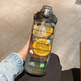 2 L Sports Straw Water Bottle – Large Capacity Jug with Time-Marker & Stickers, Portable for Fitness & Travel