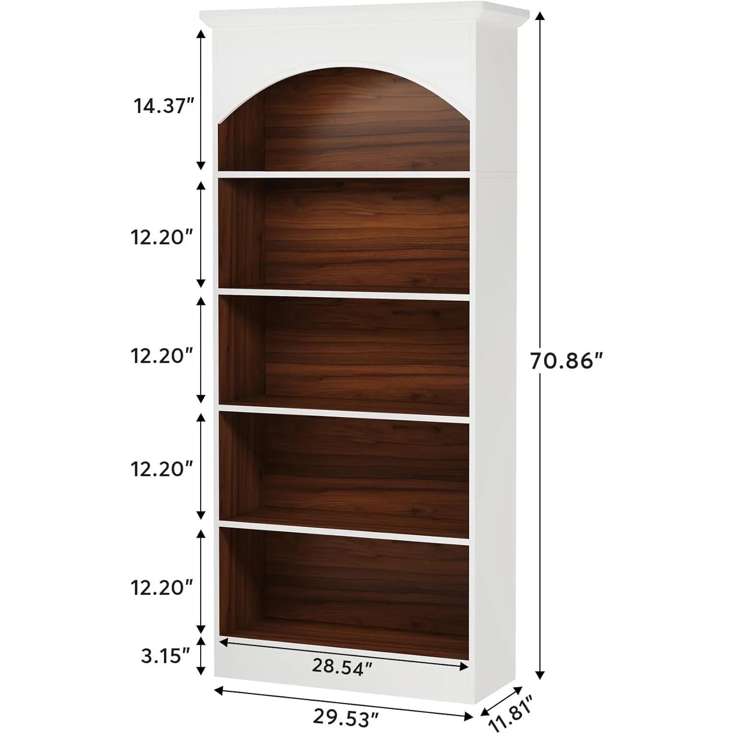 5-Shelf White Rigid Bookcase – 70.9″ Tall Free-Standing Library Unit with Storage Shelves