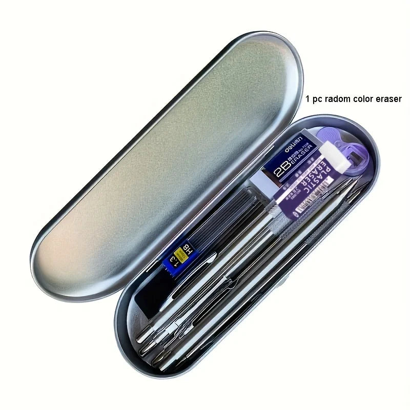 Metal Mechanical Pencil Kit – 12-Piece Precision Set with Multiple Lead Sizes (0.3–2.0 mm), Eraser & Sharpener