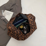 Women’s Suede Shoulder Bag with Magnetic Closure – Leopard Print Hobo Satchel