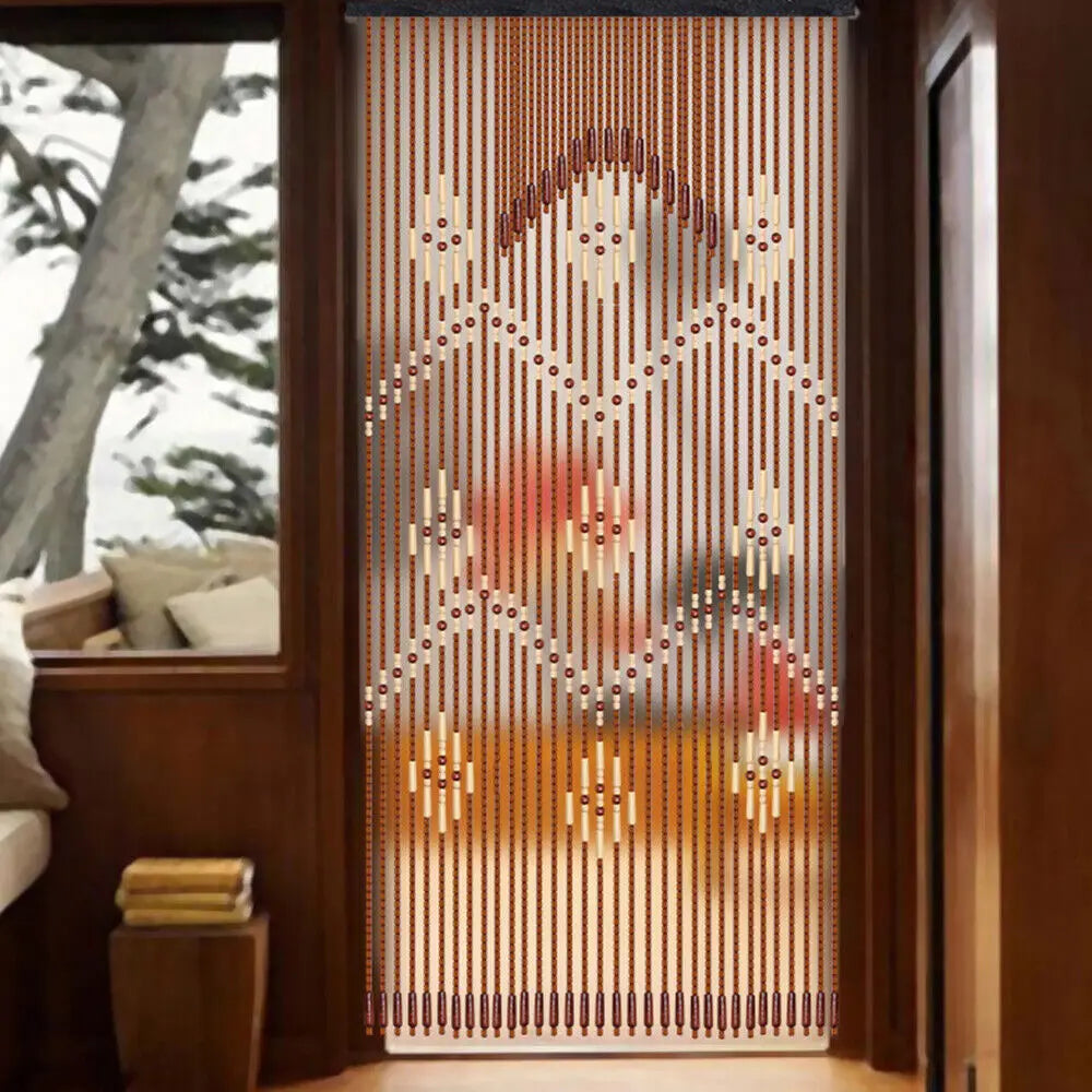 Wooden Bead Curtain – 32-Line Natural Doorway Curtain for Porch, Bedroom & Boho Home Décor (90×175 cm)