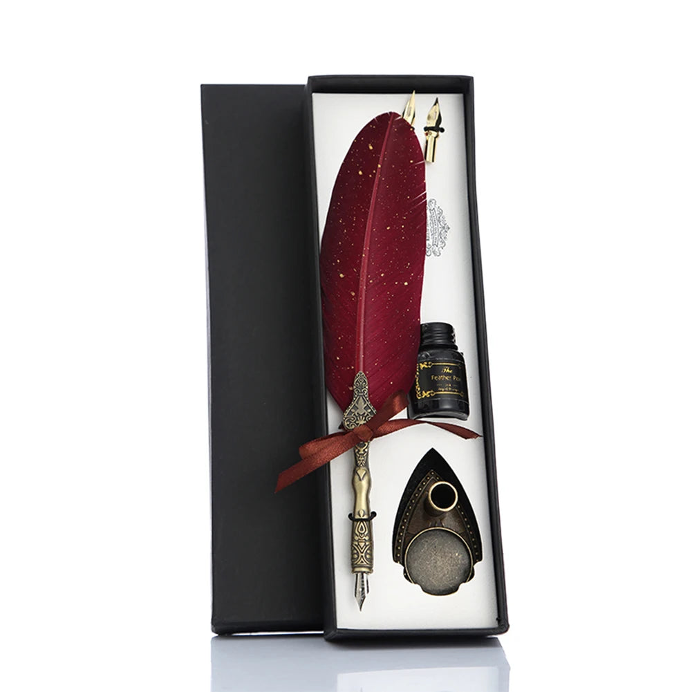 ✒️ Retro Vintage Calligraphy Feather Dip Pen Set – Quill Fountain Pen with Ink for Writing, Crafts & Gifts