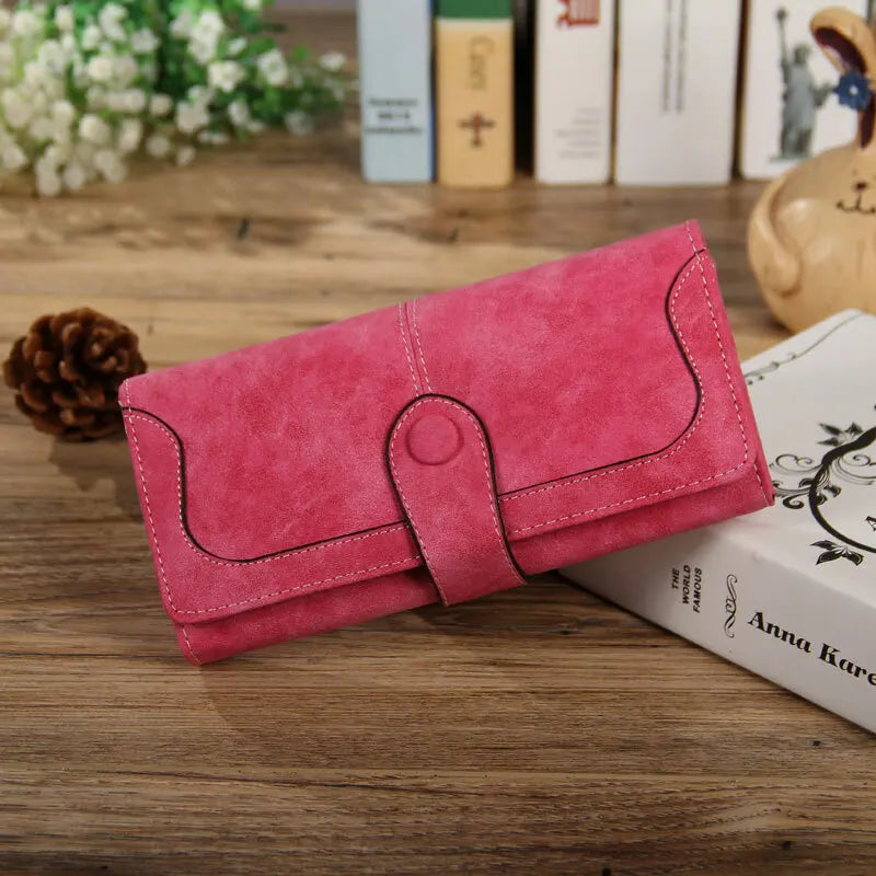 Women’s Faux Suede Long Wallet – Folding Buckle Purse with Phone Pocket, Card Holder & Elegant Clutch Gift Bag