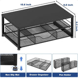2-Tier Computer Monitor Stand & Desk Organizer with Drawer and 2 Pen Holders