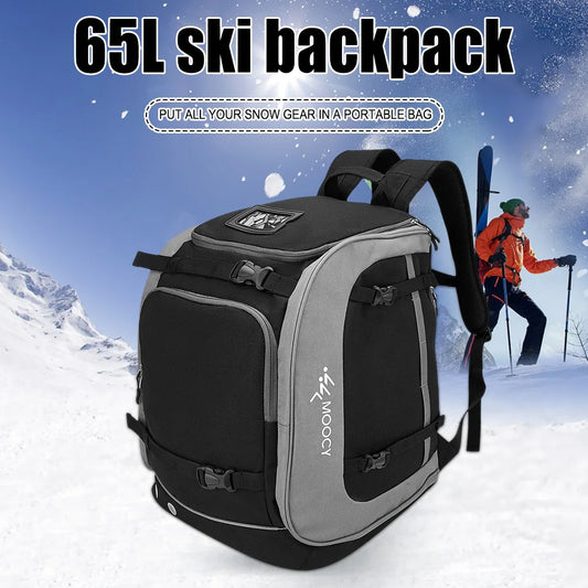 65L outdoor waterproof Oxford backpack – large sport bag with helmet & boots pocket for camping, skiing & travel gear