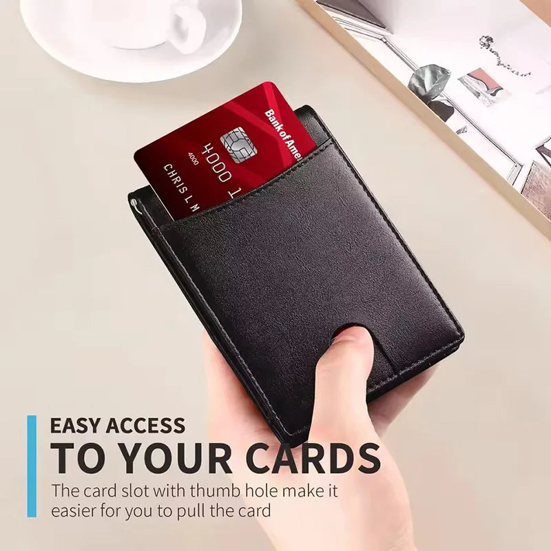 Slim Leather Wallet for Men – RFID Blocking Bifold Front Pocket Wallet with Money Clip & Minimalist Card Holder Design
