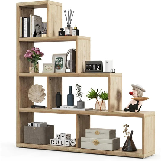 4-Tier L-Shaped Ladder Corner Bookcase – 6 Cube Stepped Etagere with 10 Shelves & Sturdy L-Frame