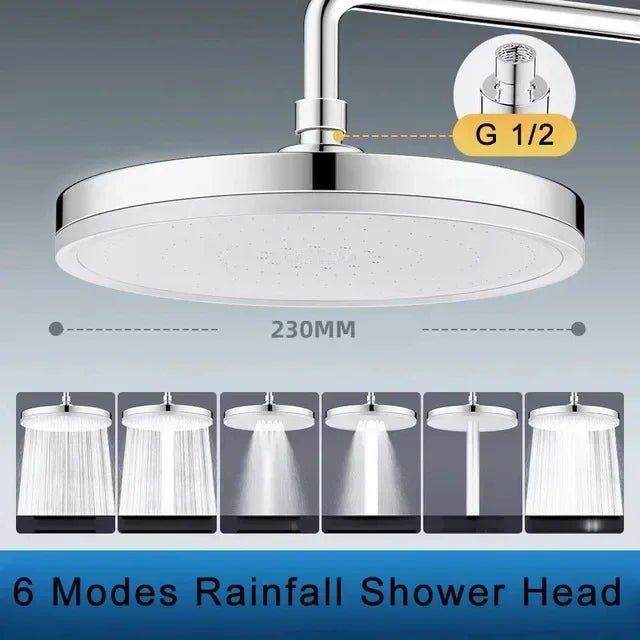 230 mm Big Panel Showerhead – 6 Mode High-Pressure Rainfall Top Shower Head