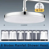 230 mm Big Panel Showerhead – 6 Mode High-Pressure Rainfall Top Shower Head