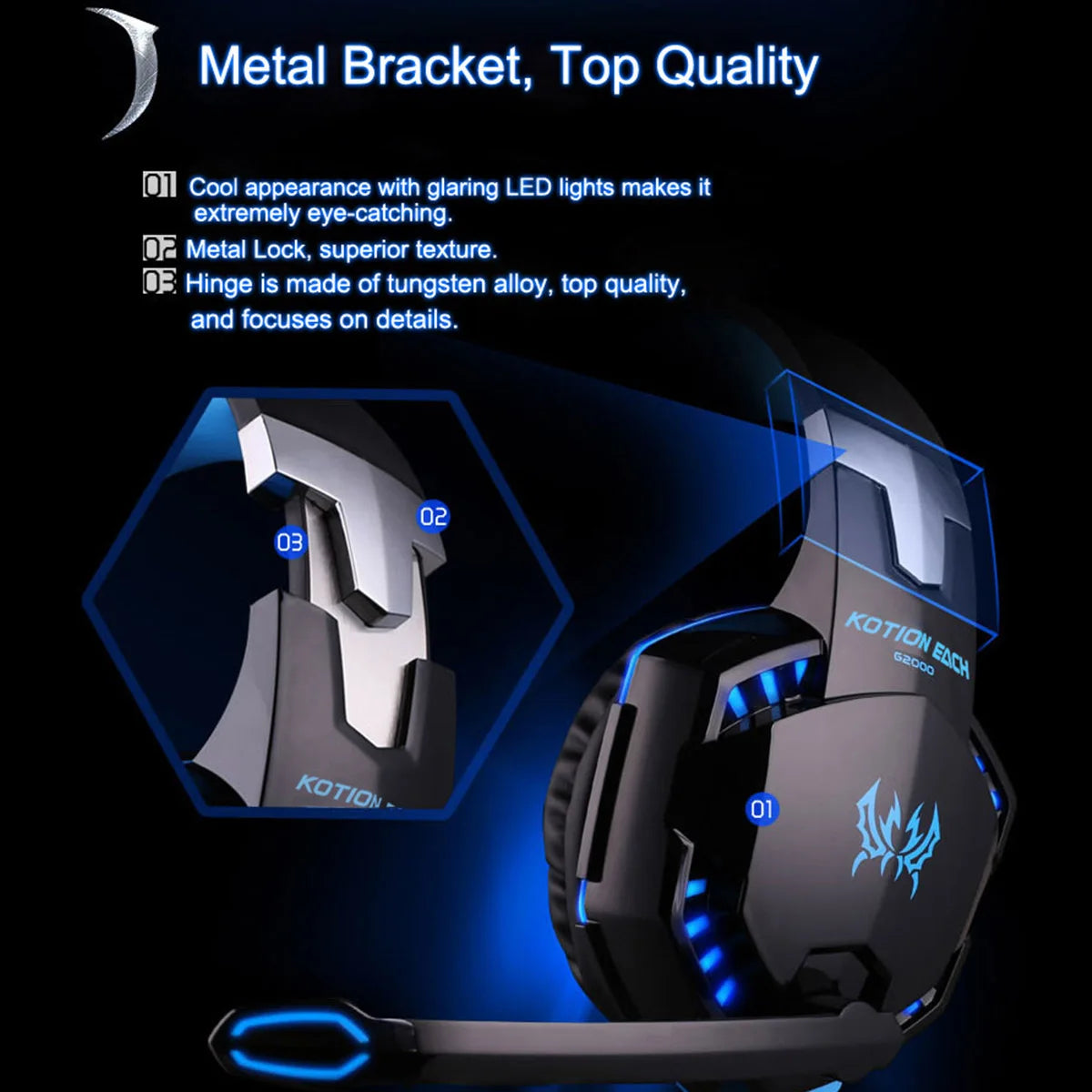 G2000 Gaming Headset – Deep Bass Stereo Wired Headphones with Mic & LED Lighting for PS5, PS4, Xbox, Laptop & PC Gamers