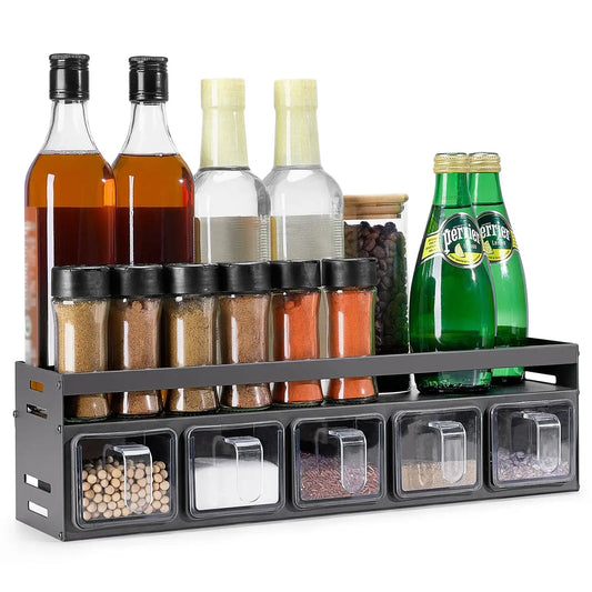 Stainless Steel Wall-Mounted Spice Rack Shelf – Punch-Free Over-Stove Organizer for Seasoning Jars & Bottles