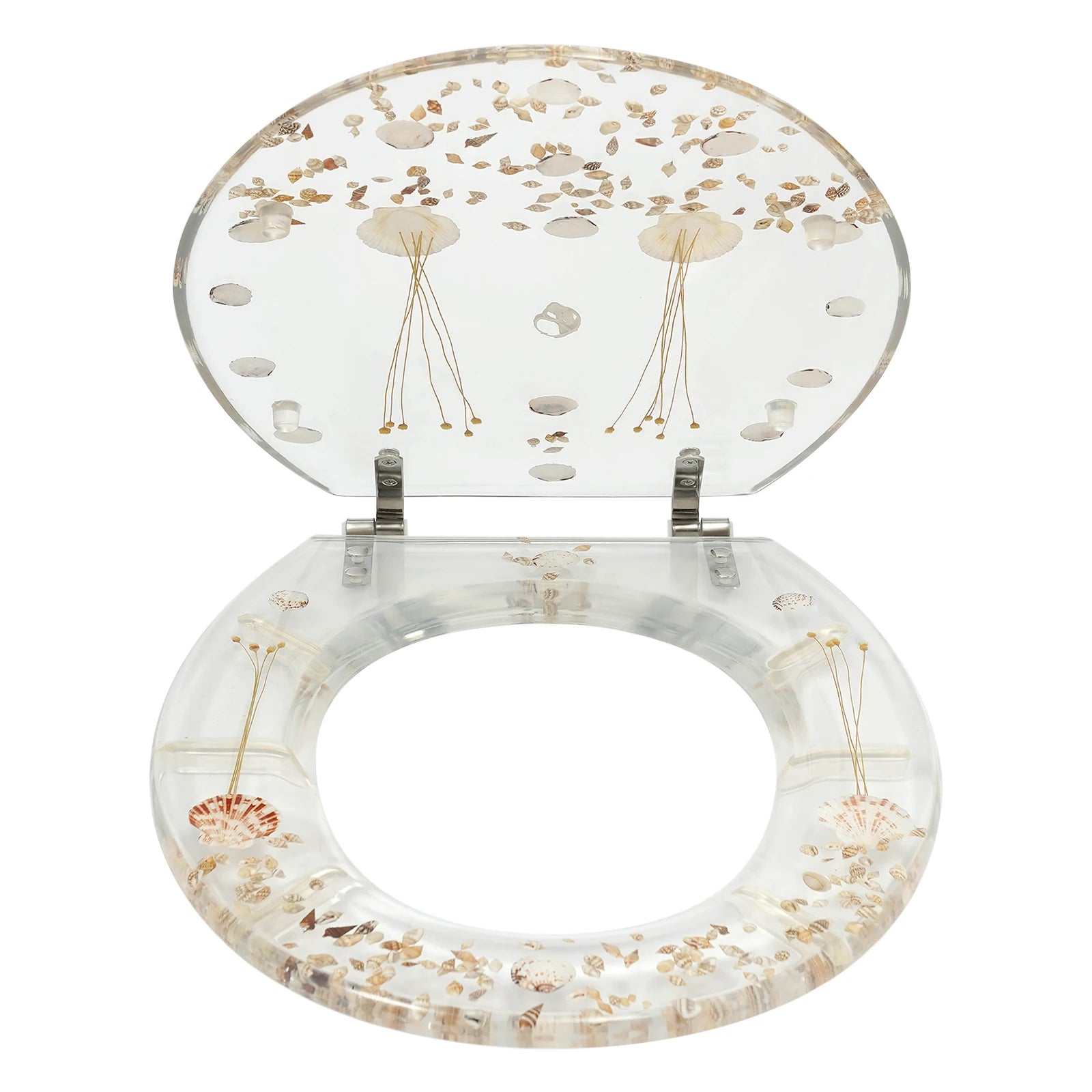 Resin Decorative Toilet Seat with Chrome Hinges – Shell Motif Bathroom Accent