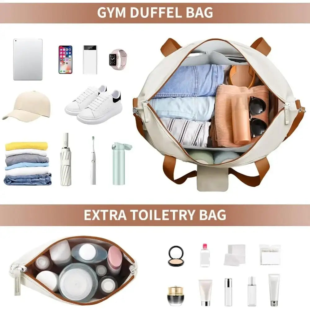 “Women’s Gym Duffel Bag with USB Charging Port, Shoe Compartment & Wet-Pocket Travel Weekender”