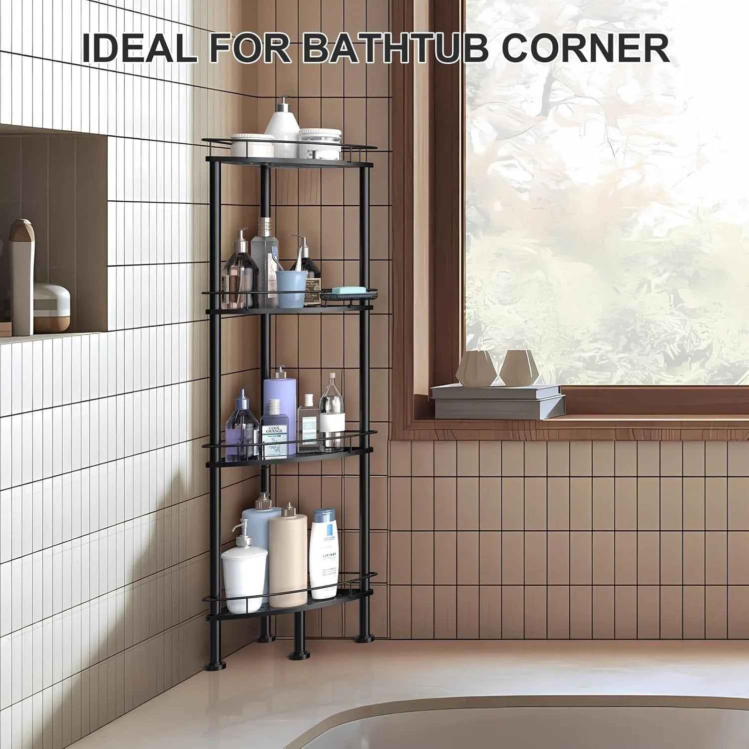 4-Tier Corner Shower Caddy Organizer – Rust-Resistant Metal Bathroom Shelf with Soap Holder & 4 Hooks