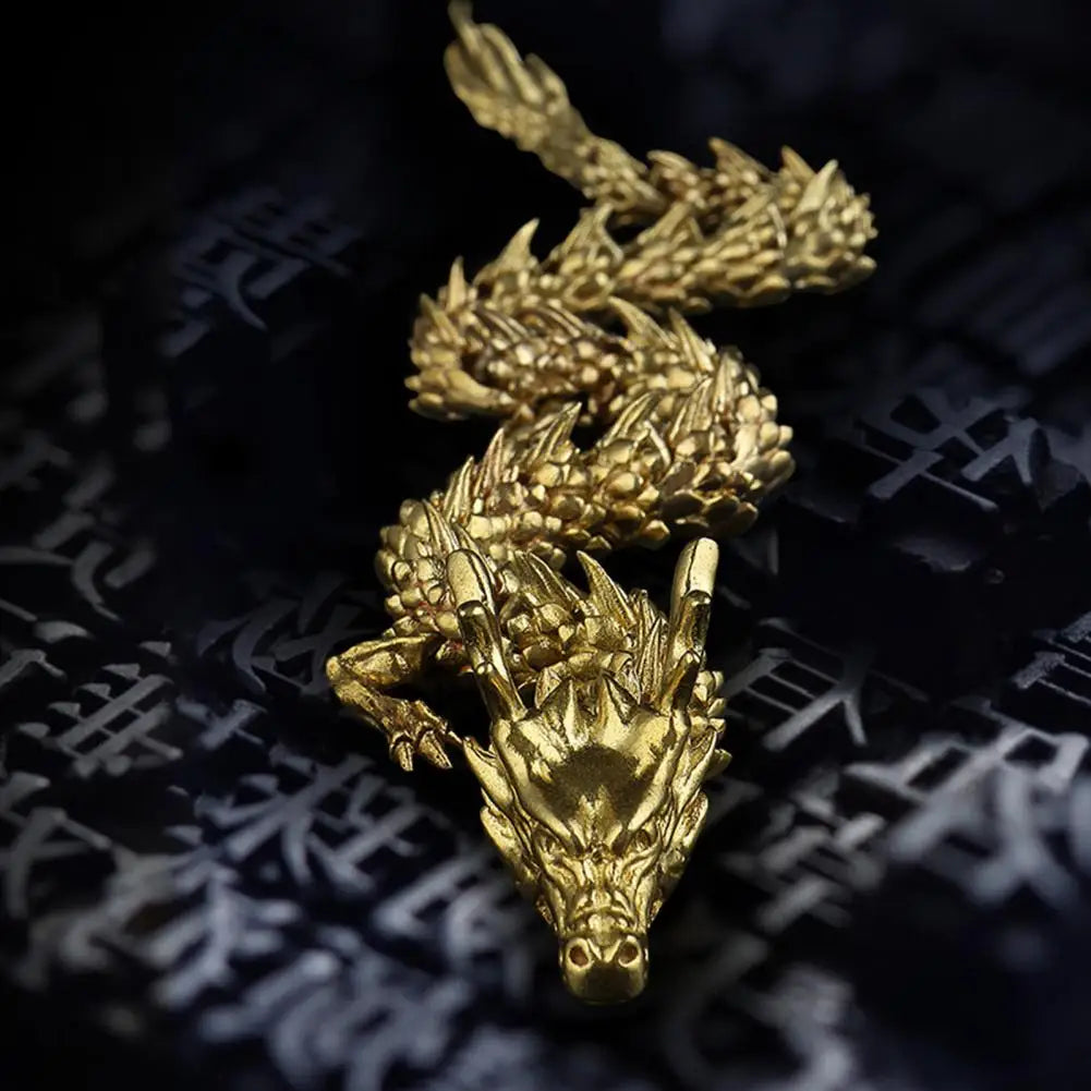 3D Printed Chinese Dragon Figurine – Movable Articulated Golden Loong Model for Desk Display & Home Decoration