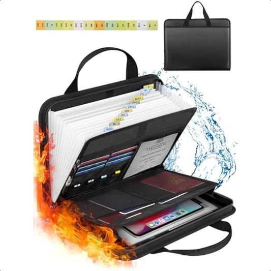 Fireproof Accordion Document Organizer – Expanding File Folder Storage Box with Zipper & Labels (13 Pockets)