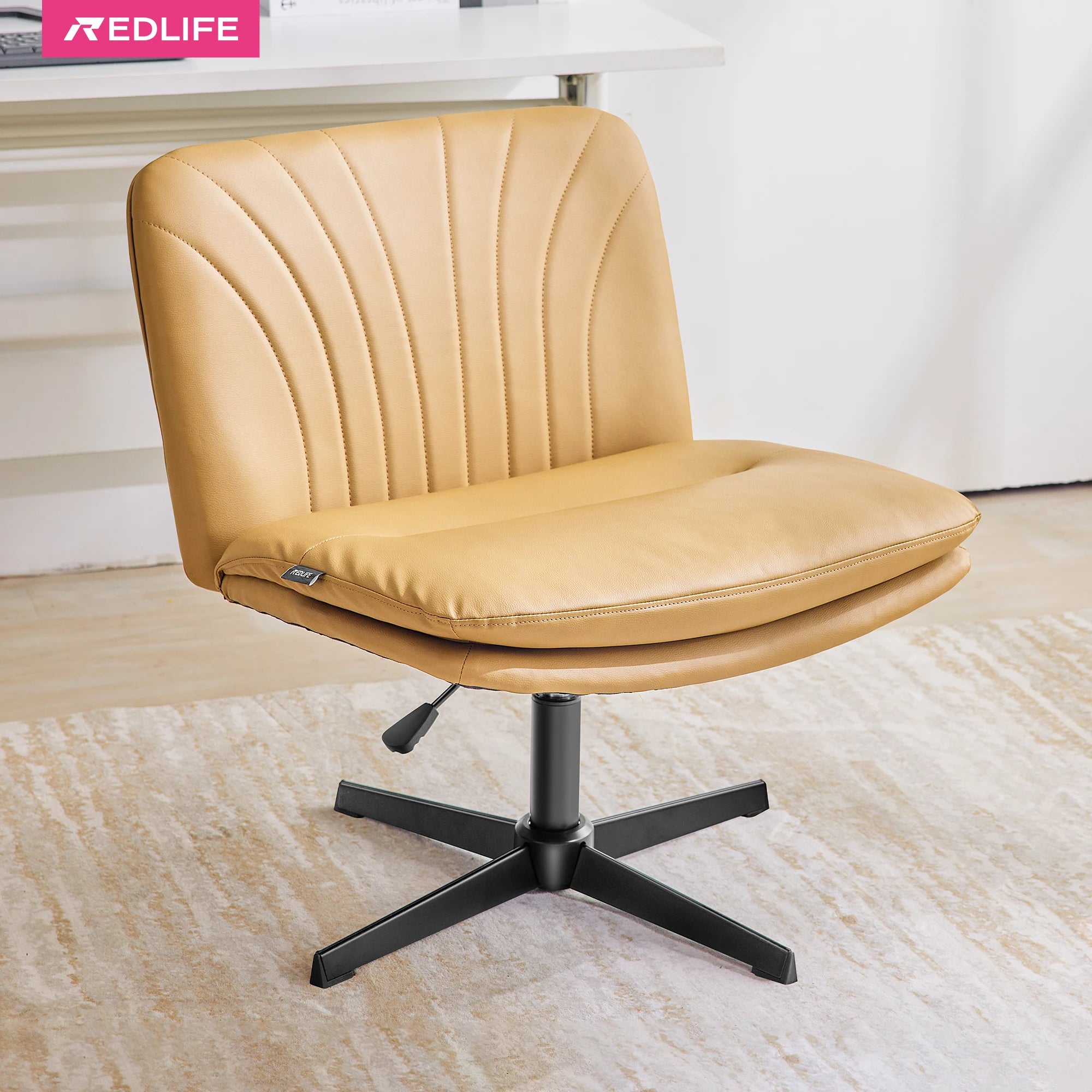 💺 Redlife Criss-Cross Office Chair – PU Leather Ergonomic Desk Chair with Adjustable Rotating Legs & Double Cushion