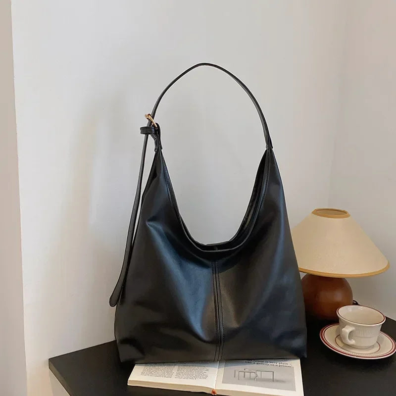 Women’s retro simple tote bag – large-capacity shoulder handbag, versatile casual shopping & work bag with minimalist design