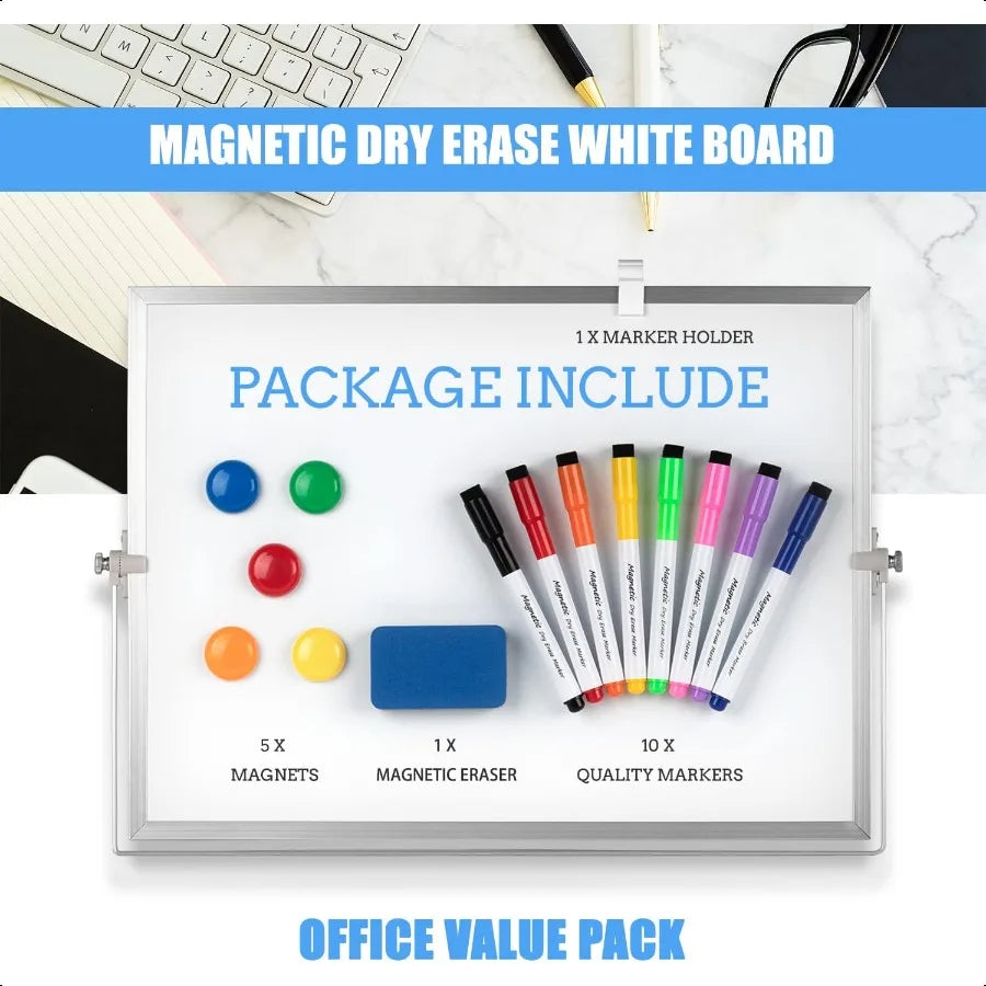 Magnetic Desktop Whiteboard – 16" x 12" Double-Sided Dry Erase Board with Stand, Markers & Magnets