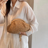Women Straw Woven Bag with Chain Strap – Large Capacity Fashion Shoulder Satchel for Party & Vacation