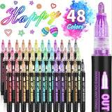 Metallic Double Line Pens Set (12 / 24 / 36 Colors) – Decorative Outline Pens for Scrapbooking & Card Writing