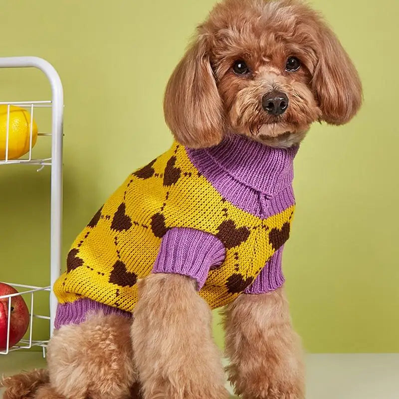 Dog Sweater – Cozy Turtleneck Pullover with Heart Design for Puppies & Cats (Winter Knitwear)