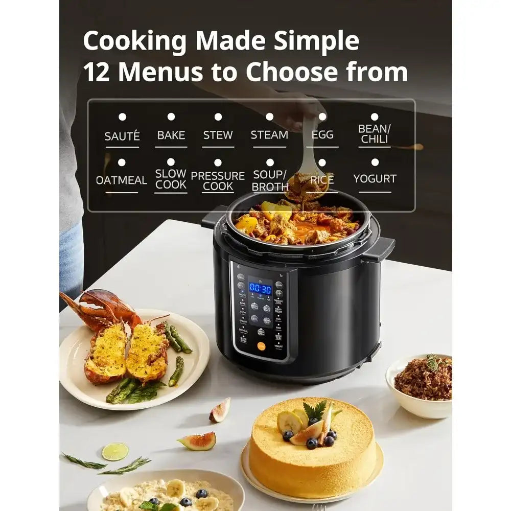 9-in-1 Electric Pressure Cooker – 6 Quart Instant Multi-Cooker with 14 Presets, Non-Stick Pot, Slow Cooker, Sauté, Steamer & More (Black)