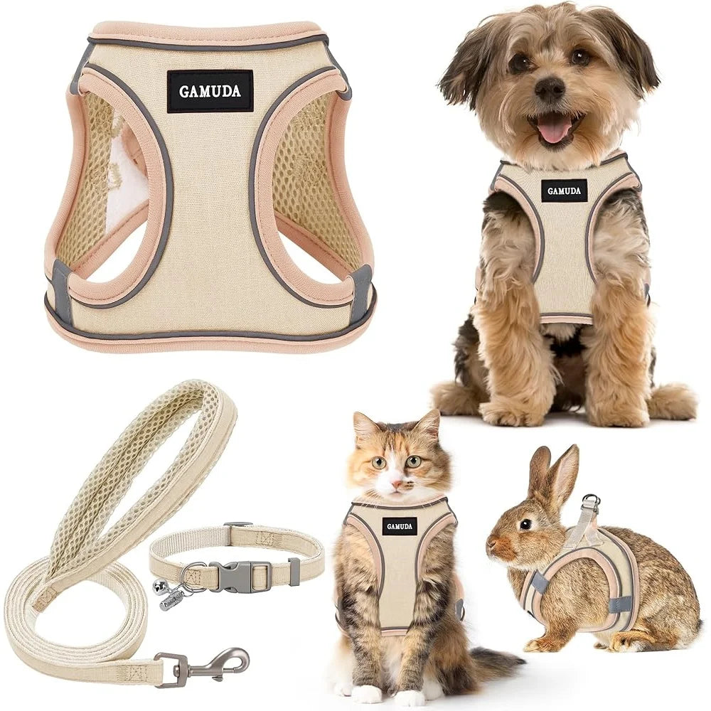 No-Pull Step-In Pet Harness, Leash & Collar Set – Reflective Soft Mesh Vest with Anti-Lost ID Tag for Small Dogs & Puppies