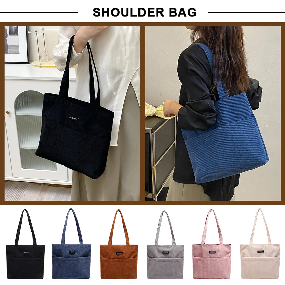 Women’s Corduroy Handbag – Large Capacity Satchel Shopping Bag (Multifunctional)