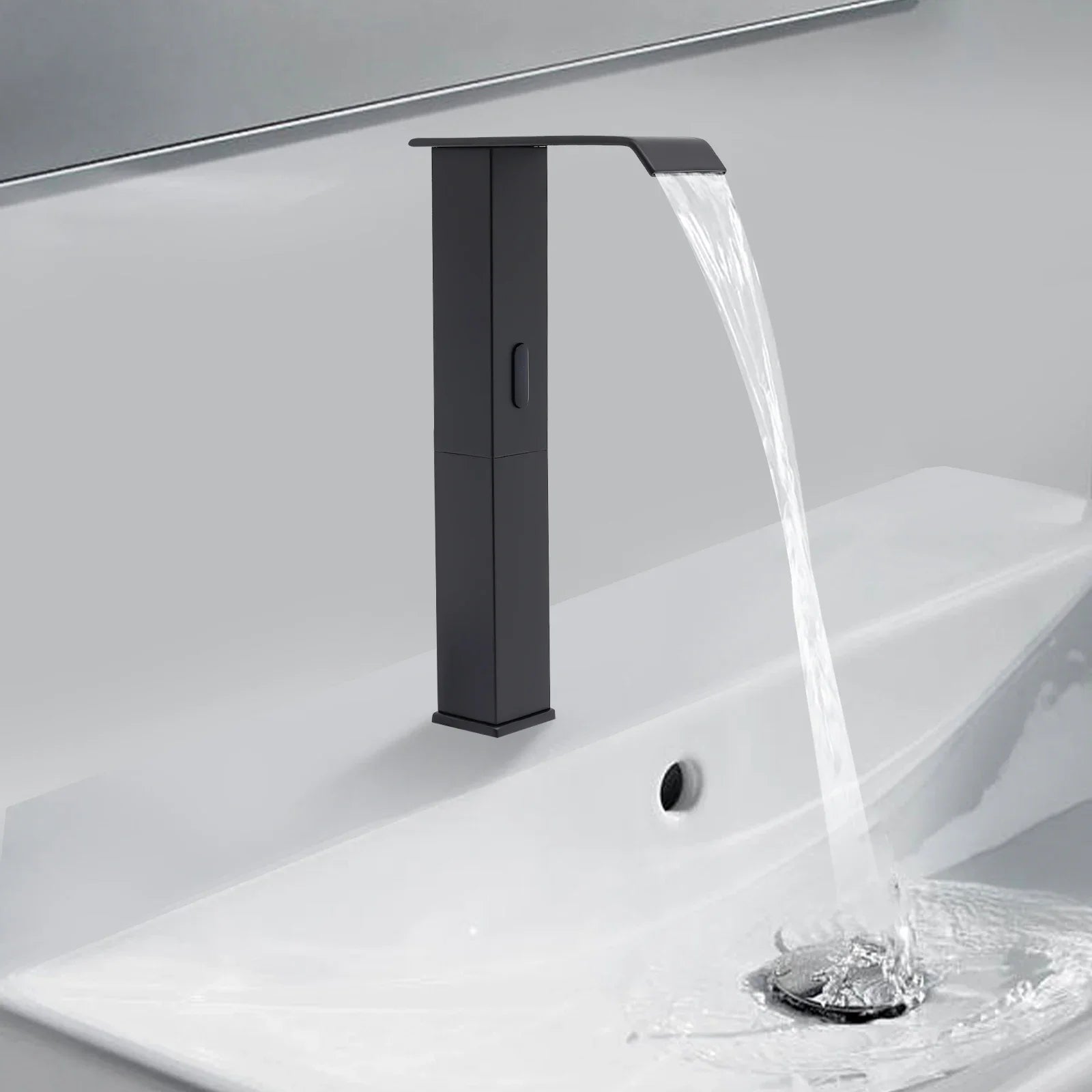 Matte Black Touchless Waterfall Sensor Faucet – One-Hole Kitchen & Bath Upgrade 🖤