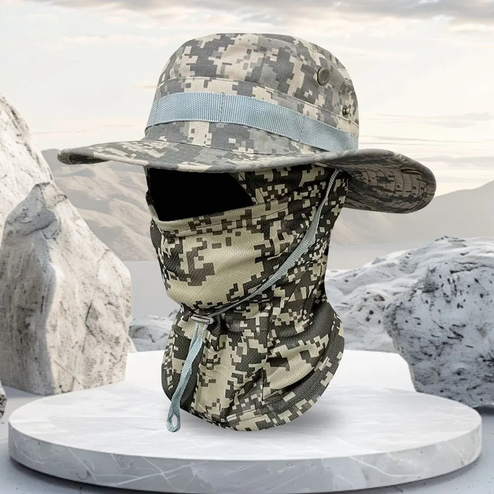 “Sun Hat & Balaclava Full Face Mask Set – Wide Brim Bucket Hat for Sun Protection, Fishing, Hiking & Camping”