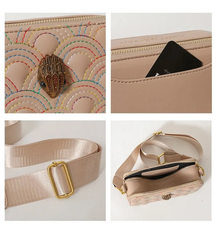 Carved Wide-Strap Square Camera Bag – Premium Satchel & Crossbody for Women