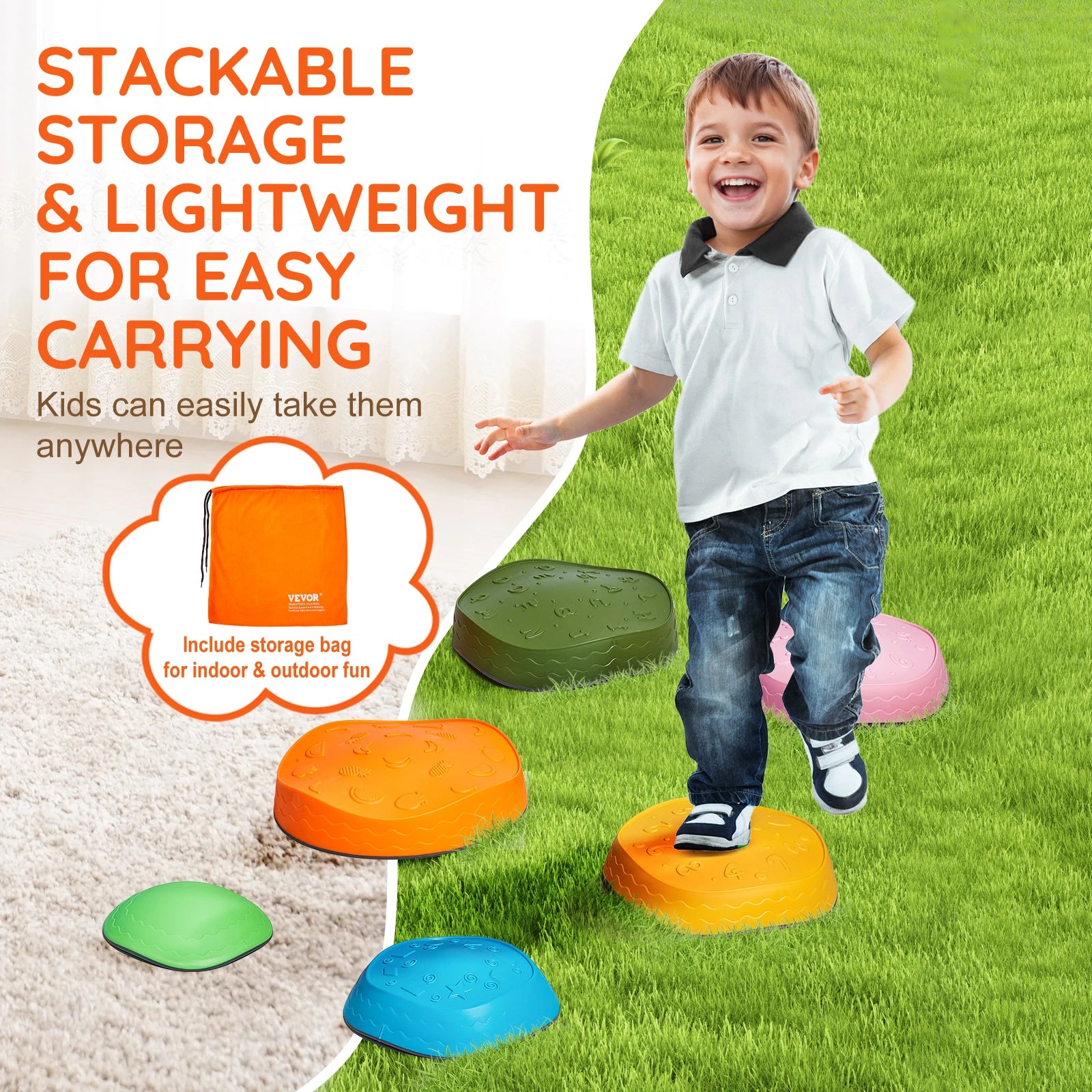 Succebuy 5–6 Pcs Balance Stepping Stones – Kids Training & Sensory Play Toys for Indoor/Outdoor Games 🪨👧👦
