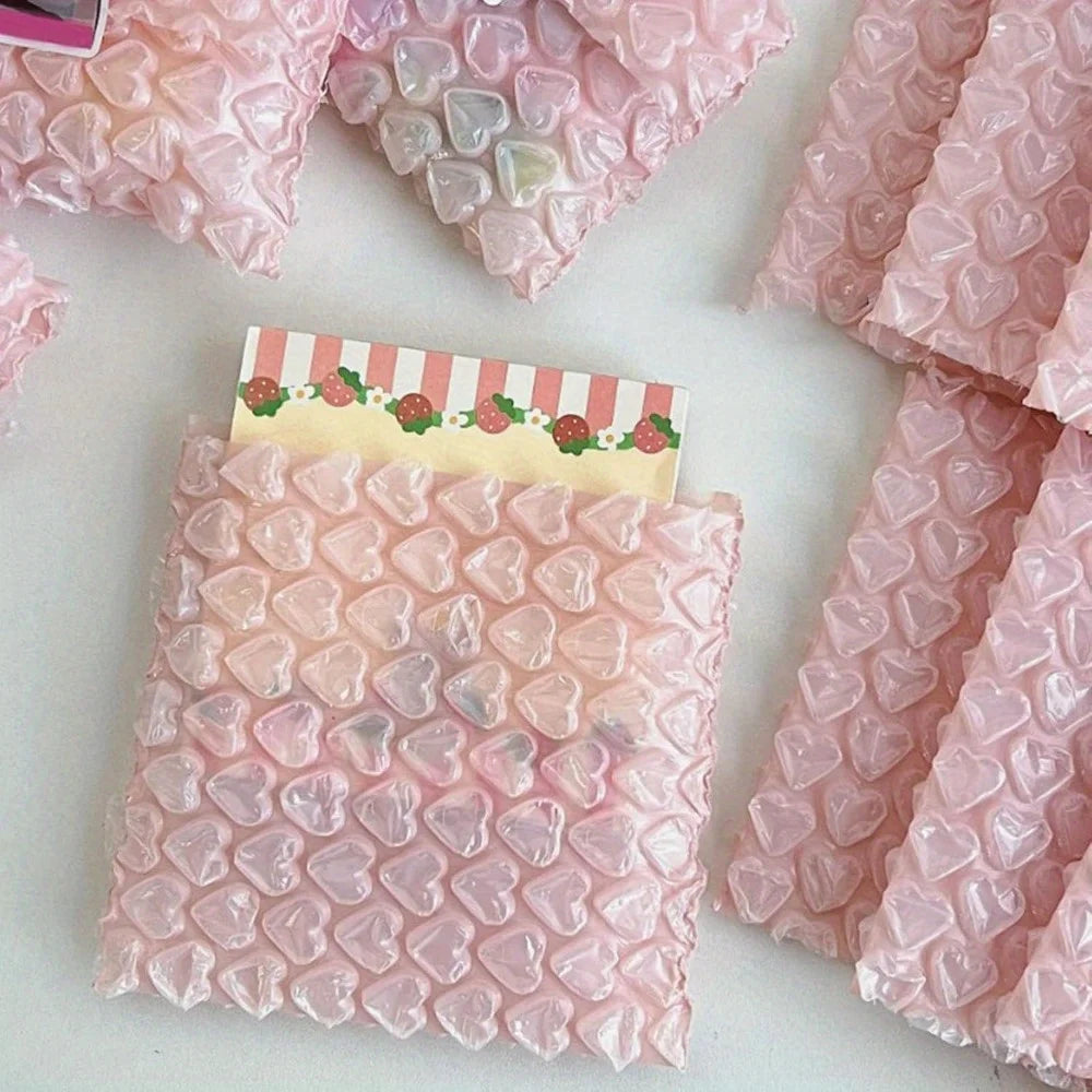Pink Heart-Shaped Protective Bubble Pouches – 3.9″×4.1″ Cushioning Bags for Shipping, Moving & Storing Fragile Items