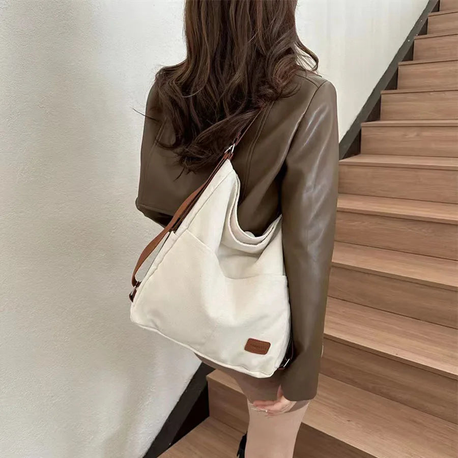 2025 women’s canvas tote bag – large-capacity handbag, multi-functional casual crossbody & shoulder bag for shopping and daily use