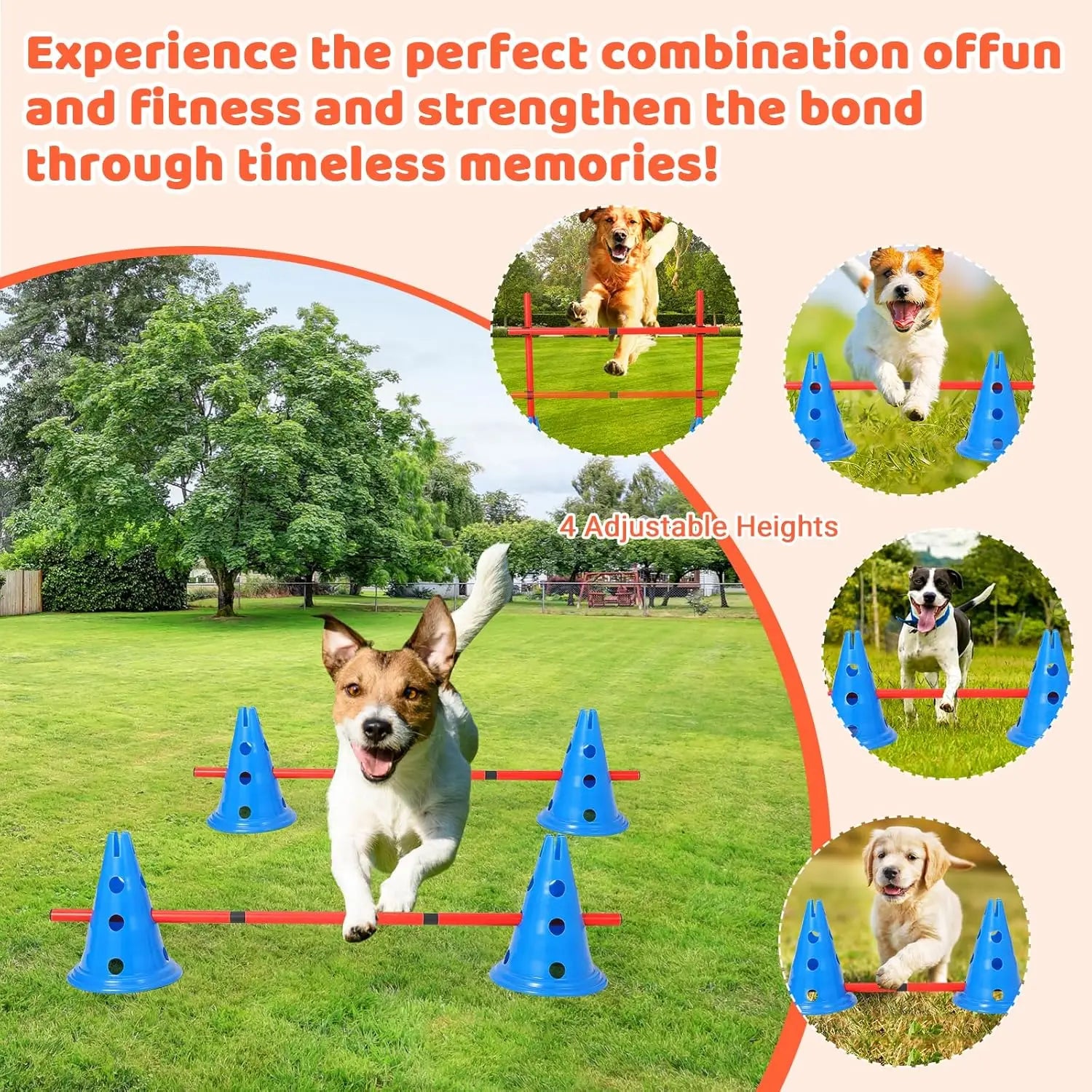 Dog Agility Hurdle Cone Set – Backyard Training Course with 12 Cones & 6 Agility Rods for Pet Exercise & Obedience