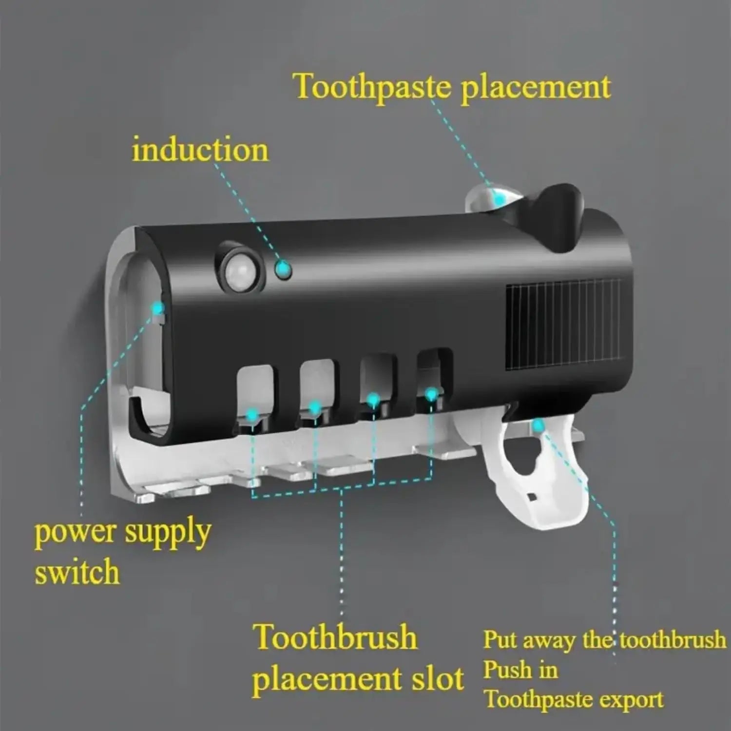 Wall-Mounted Toothpaste Dispenser & 4-Slot Toothbrush Rack – Drill-Free Bathroom Accessory
