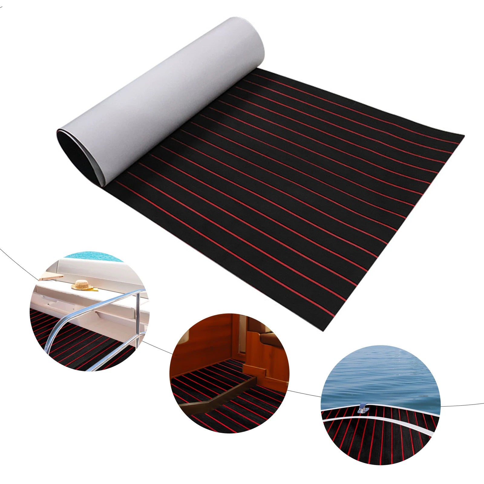 EVA Foam Faux Teak Mat – Anti-Skid Boat Deck Mat, Self-Adhesive Marine Floor Carpet 240×90cm (Black)