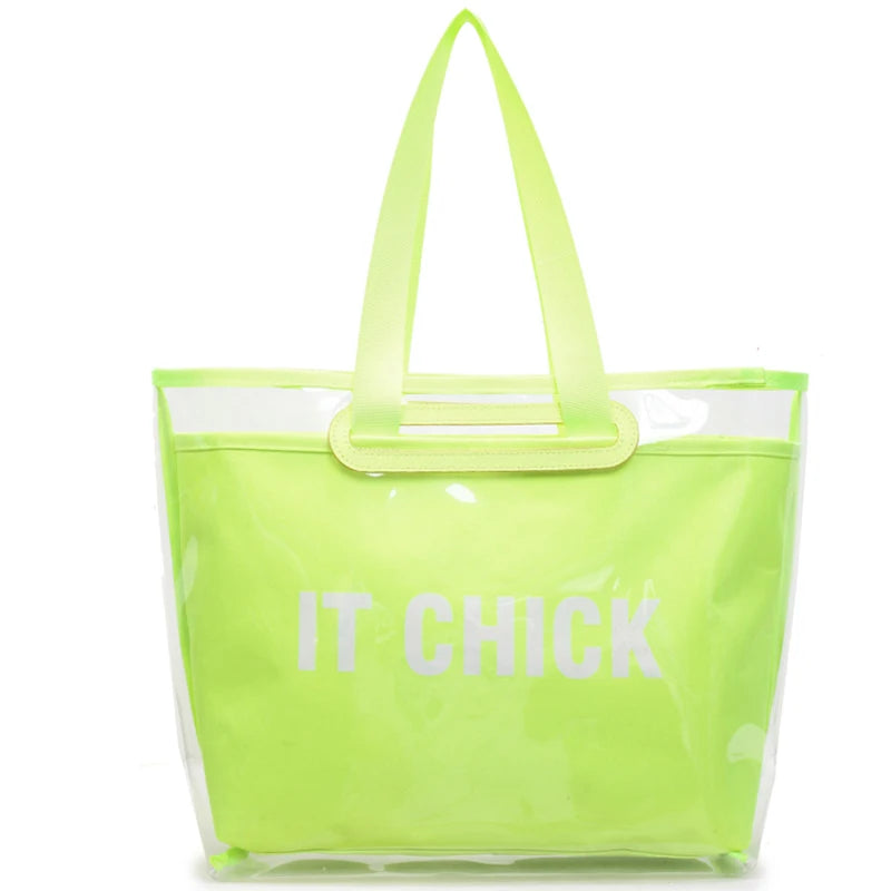 Women’s PVC clear jelly tote bag – large-capacity waterproof handbag, multifunctional transparent purse for beach, summer & daily use