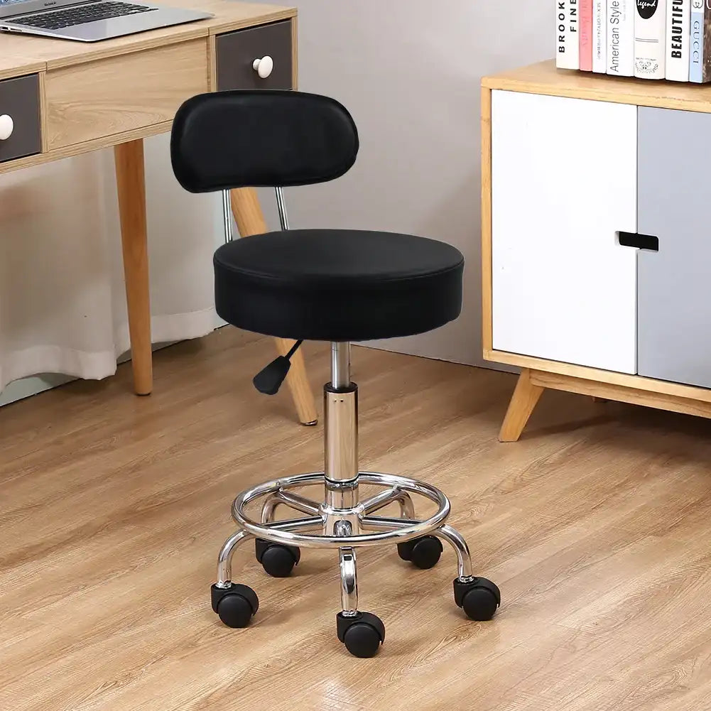 KKTONER PU Leather Rolling Stool Mid-Back with Footrest – Height Adjustable Swivel Drafting Task Chair for Office & Home