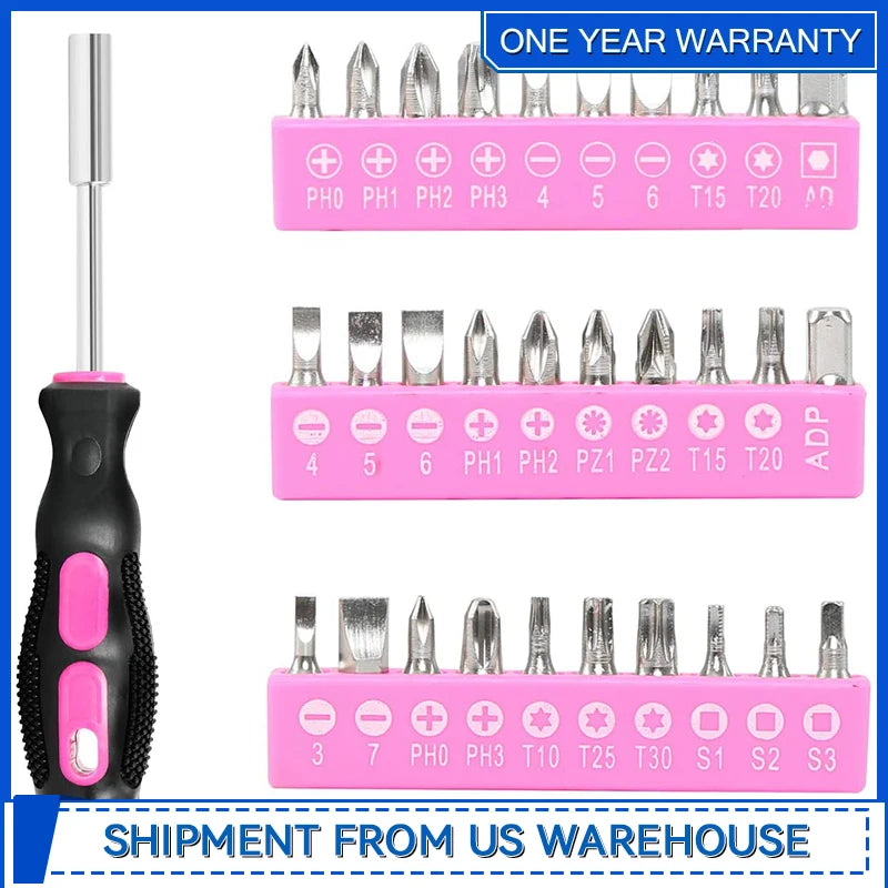 69-Piece Pink Tool Kit – Ladies Hand Tool Set with Easy-Carry Pouch for DIY Home & Auto Maintenance