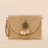 Women’s Raffia Straw Woven Bag – Handmade Summer Beach Shoulder & Crossbody Purse, Ladies’ Wrist Clutch & Handbag