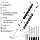Multifunction Pen – 6-in-1 Stylus Ballpoint Tool with Ruler, Level, Screwdriver & LED Light 🔧